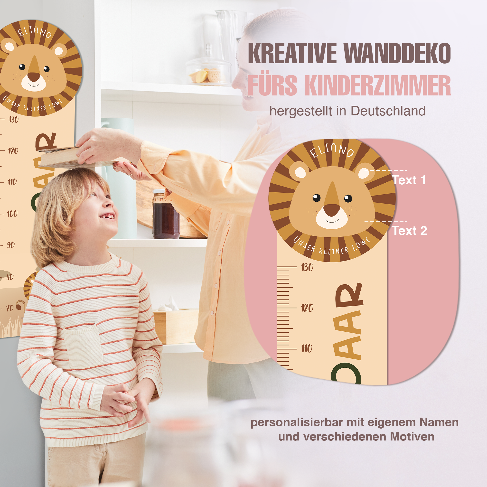 Messlatte für Kinder personalisiert mit Namen und eigenen Texten - Design Dschungel