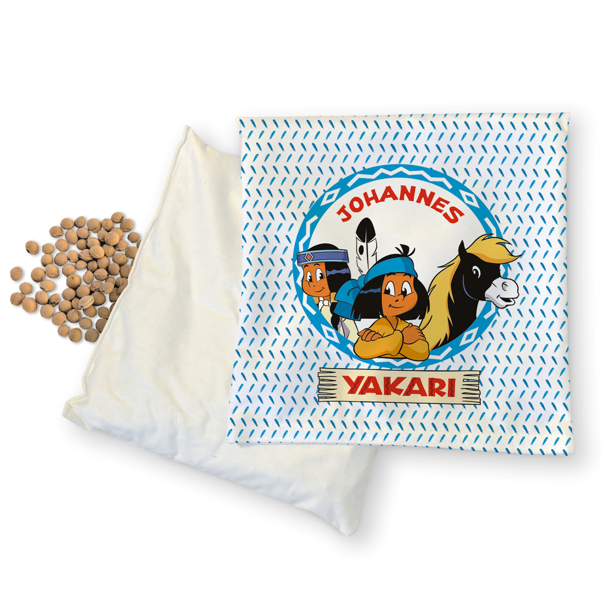 Yakari Kirschkernkissen 19x19cm Design blaue Streifen