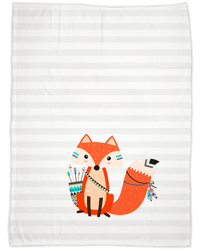 Flauschige 75x100 cm Kuscheldecke mit Namen oder Text personalisierbar im Design Be brave Fuchs grau