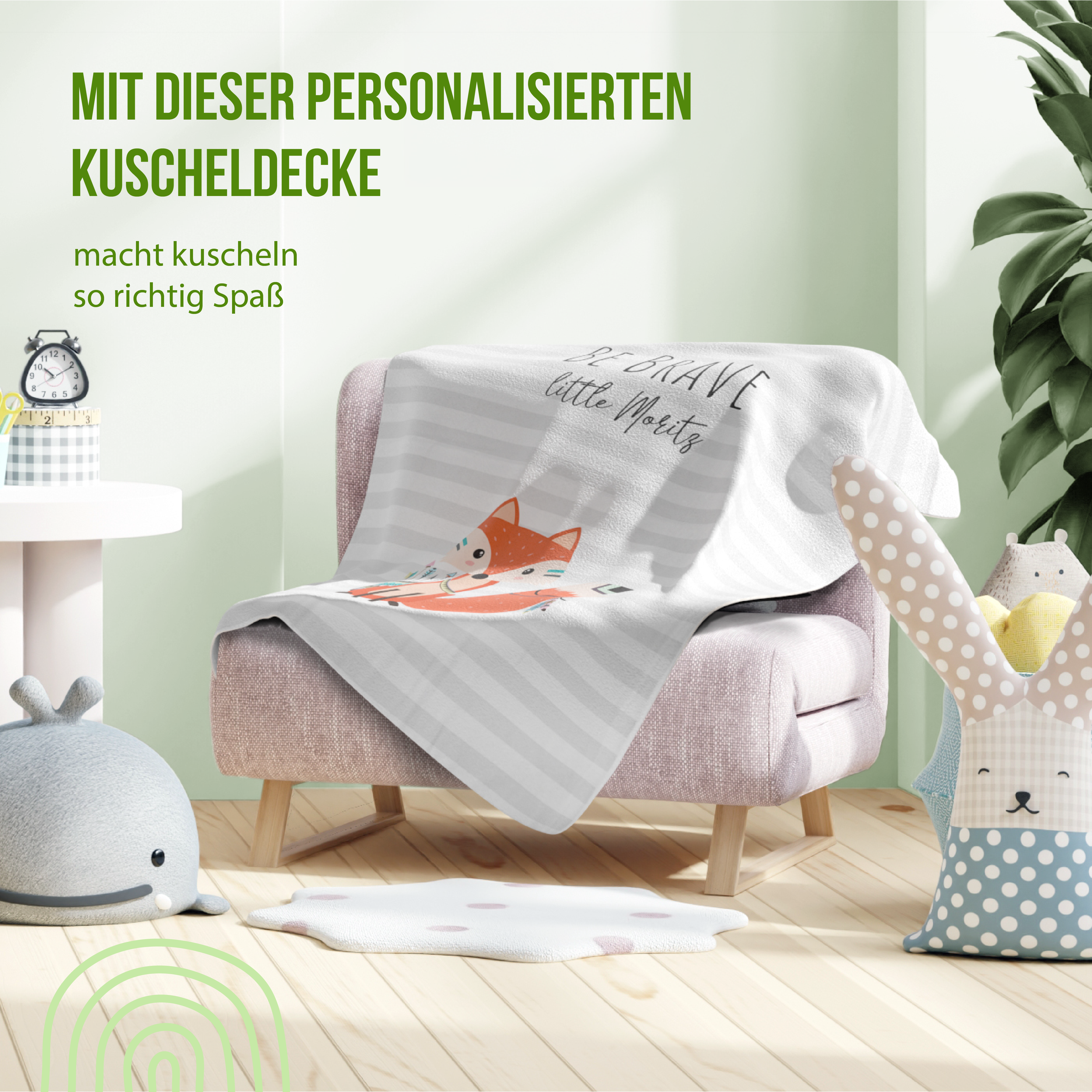 Kuscheldecke - Be Brave Fuchs grau - Mit Namen oder Text personalisierbar