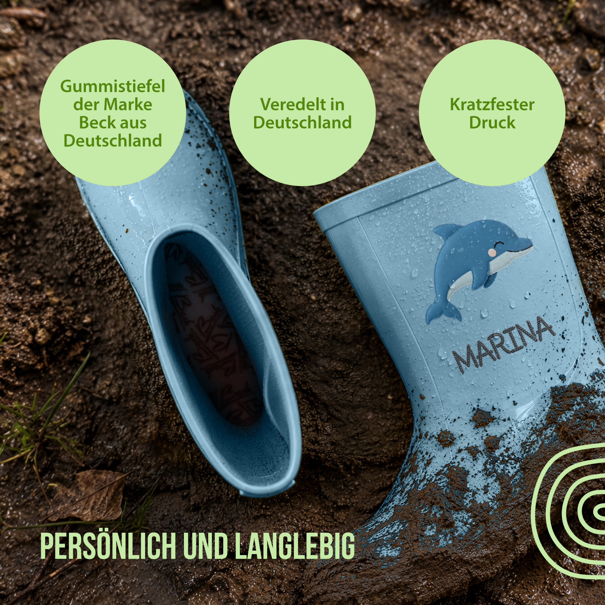 Personalisierte Gummistiefel mit Schlummer-Delfin