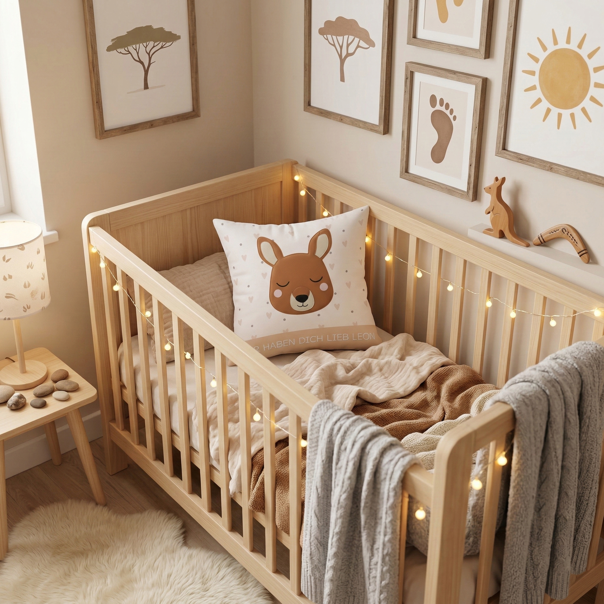 Personalisiertes Kissen „Schlummer-Känguru“ – Kuschelweich in Stick-Optik