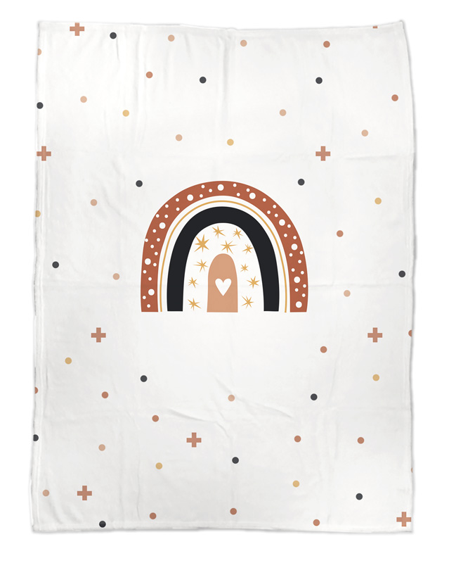 Flauschige Kuscheldecke 75x100 cm mit Namen oder Text personalisierbar im Design Regenbogen Kreuze