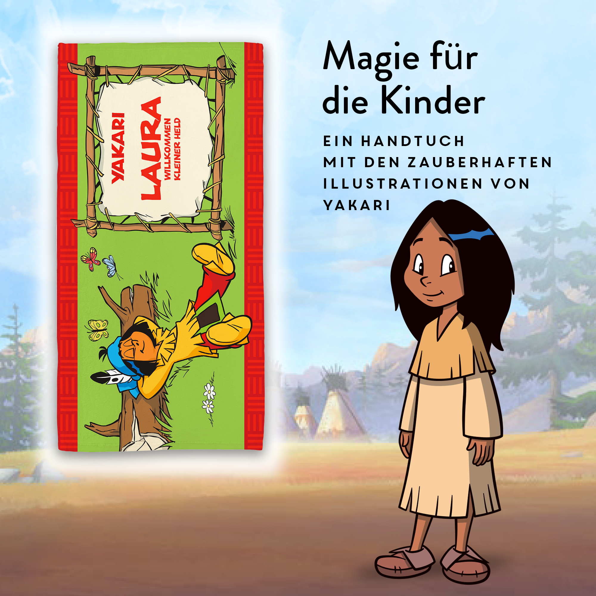 Yakari Handtuch 50x100 cm mit dem Design Yakari ruht in der Natur