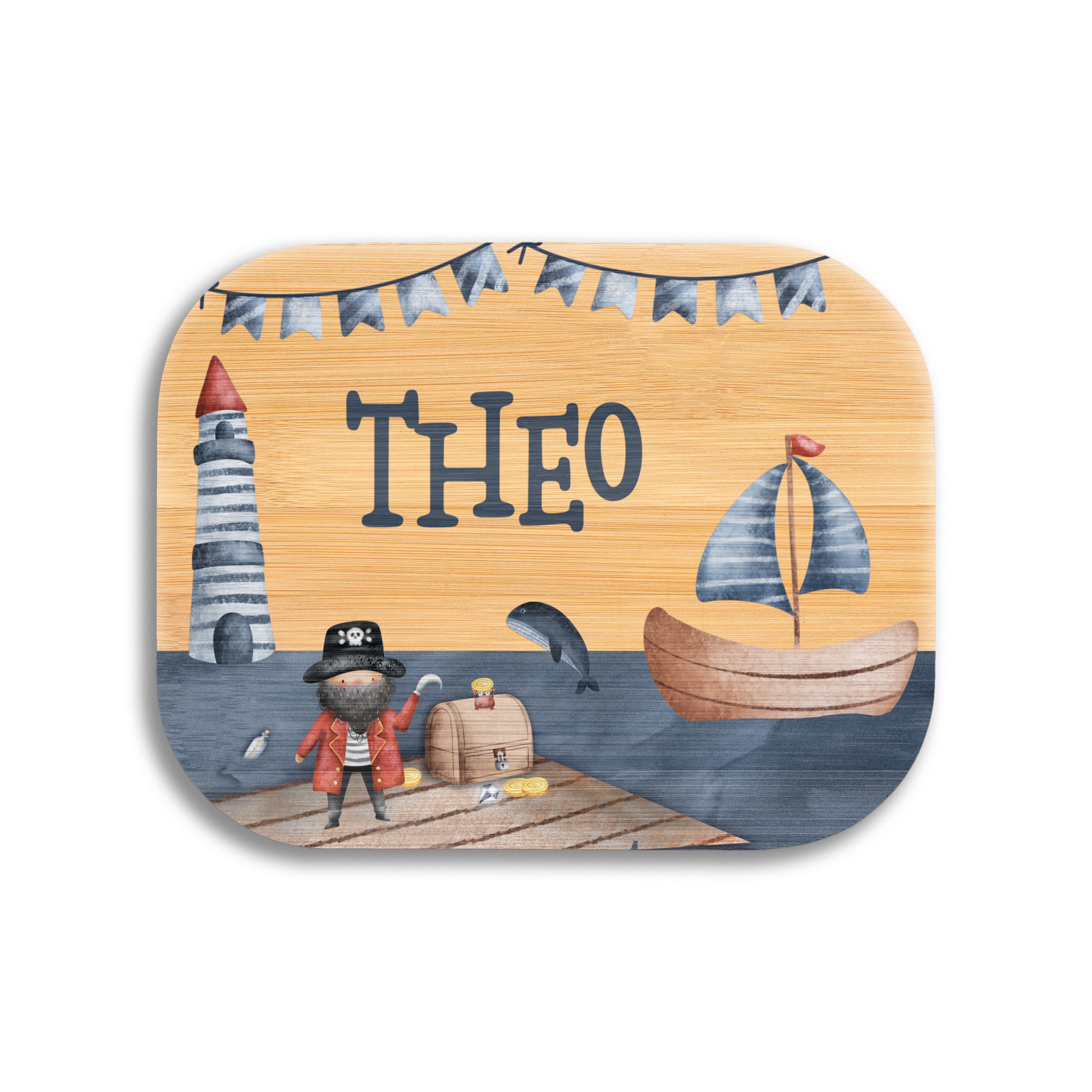 Brotdose personalisiert mit Namen - Piratenschiff | Spannband