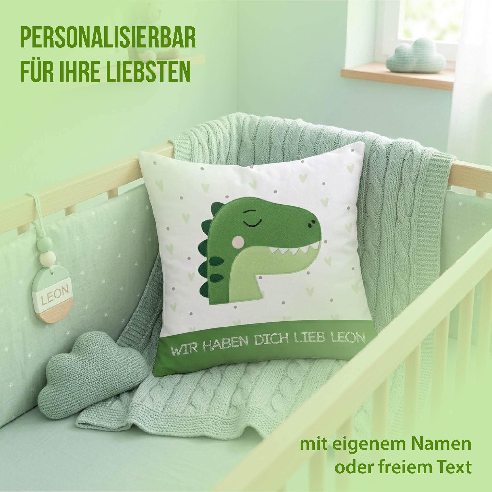 Schlummer-Kissen - Dino - Mit Namen personalisierbar