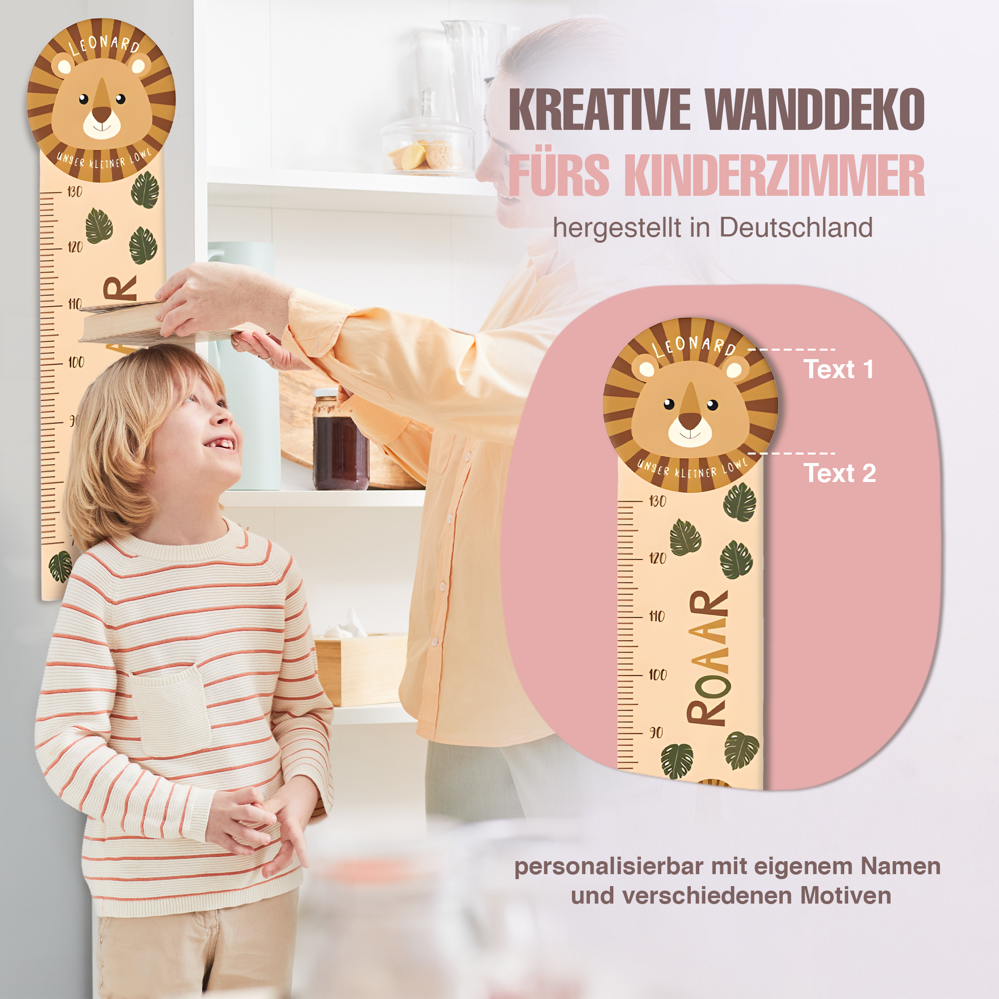 Messlatte für Kinder personalisiert mit Namen und eigenen Texten - Design Dschungel