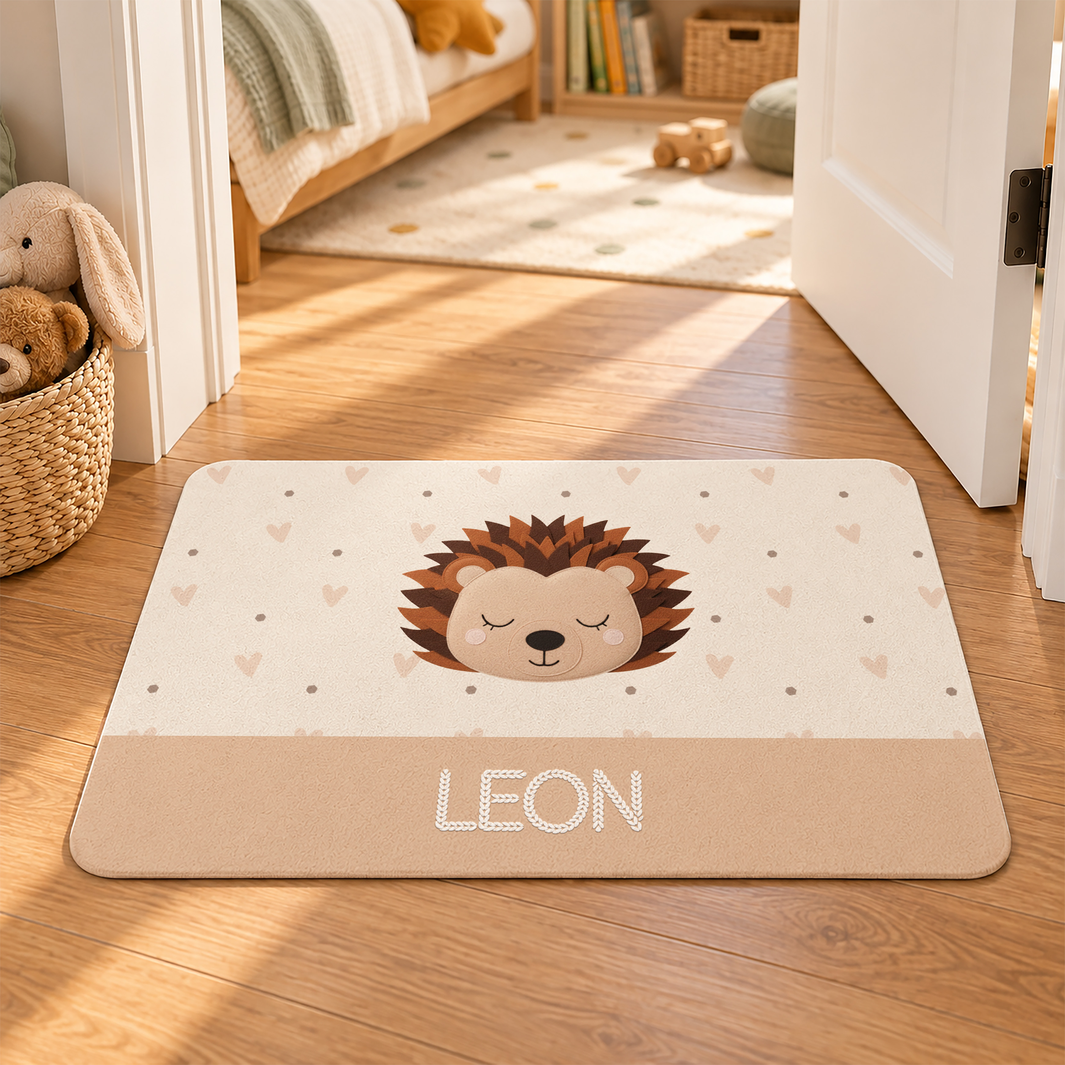 Schlummer Kinder-Fußmatte mit Namen | 60 × 40 cm | Liebevolle Tiermotive für Kinderzimmer