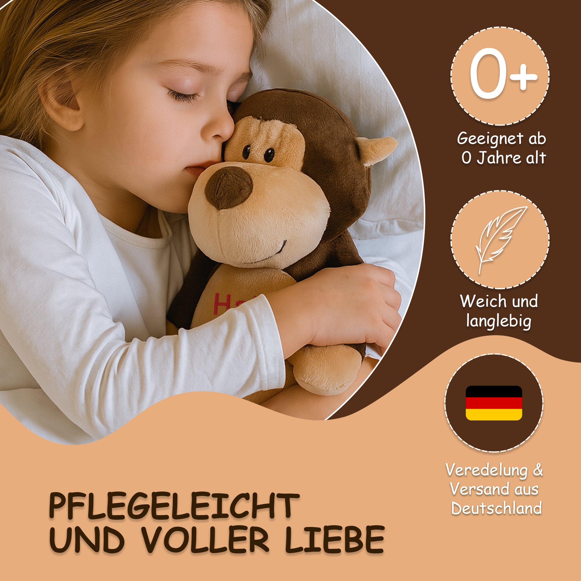 Affe Herbert mit hochwertigem Stick für eure Kleinen