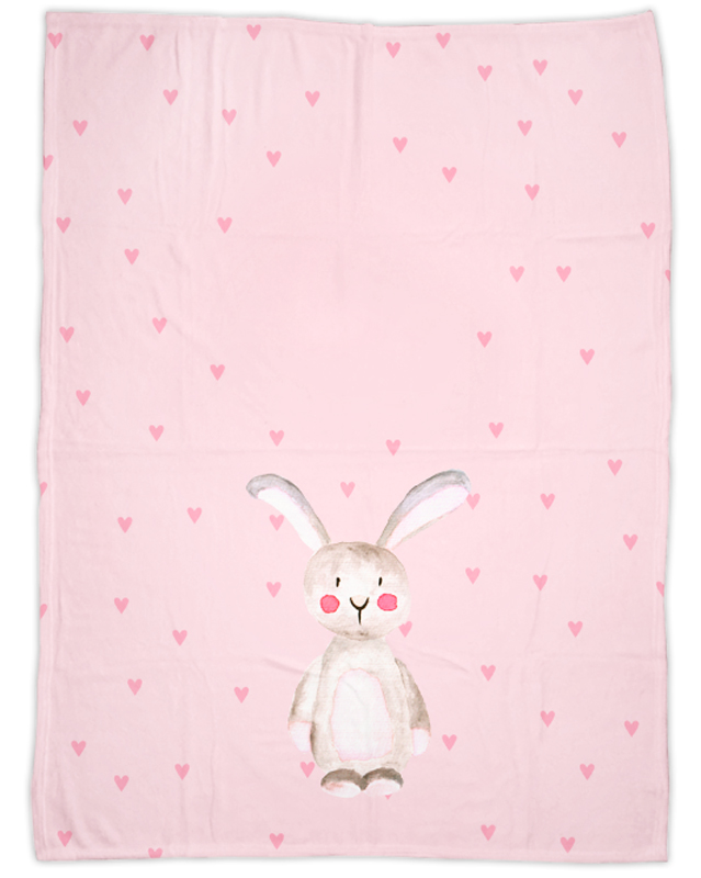 Flauschige 75x100 cm Kuscheldecke mit Namen oder Text personalisierbar im Design Hase in Rosa