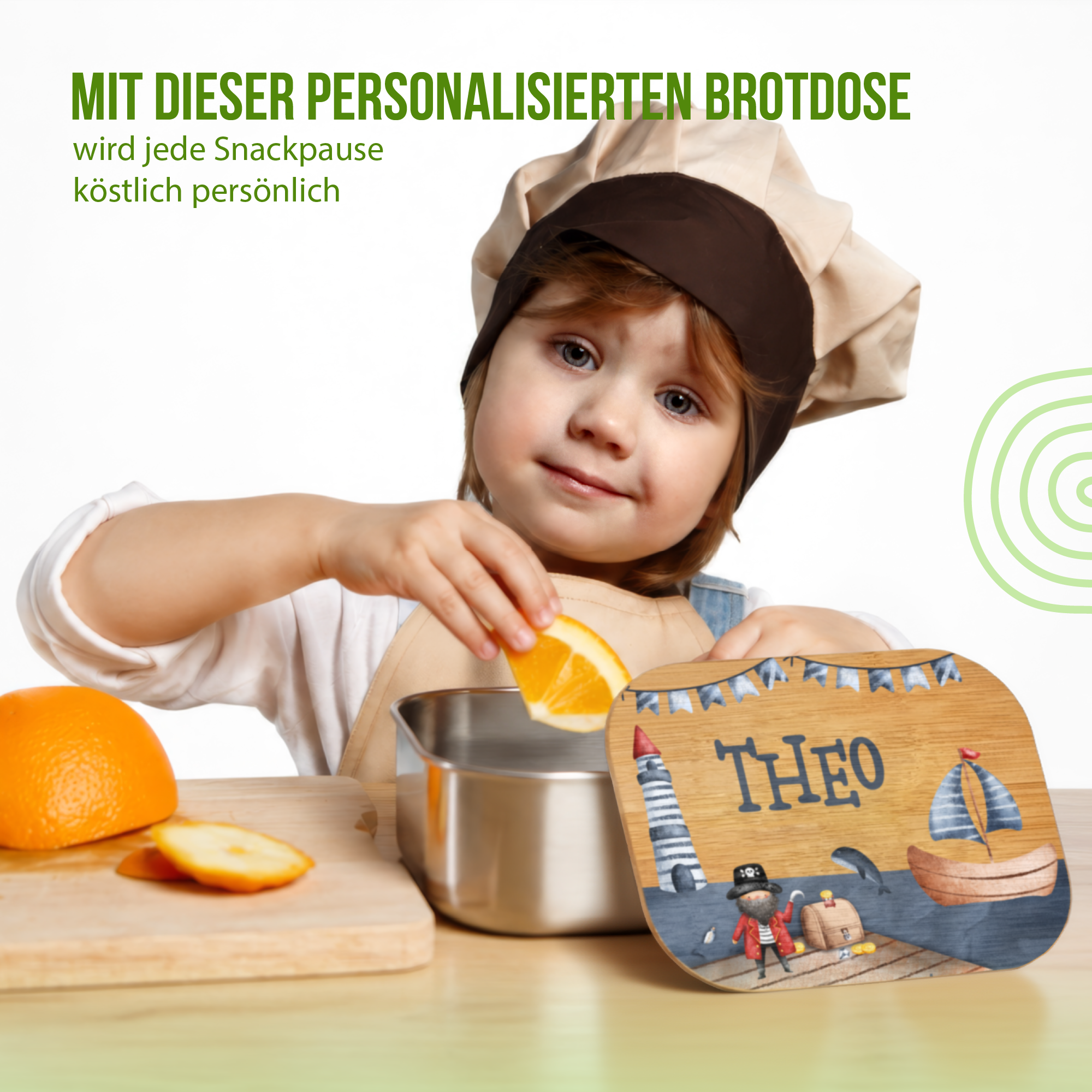 Brotdose personalisiert mit Namen - Piratenschiff | Spannband