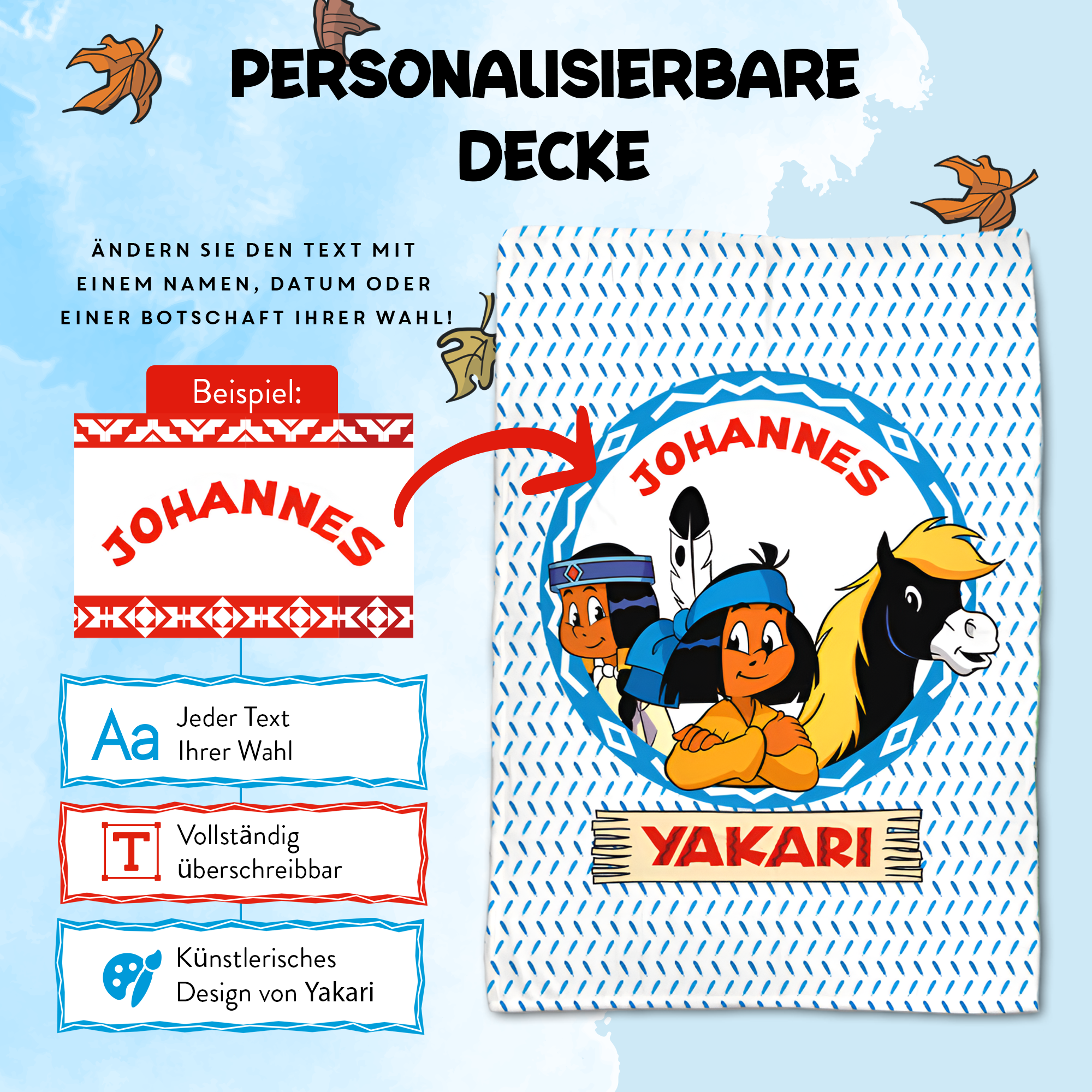 Yakari Kuscheldecke 75 x 100 cm mit dem Design Yakari beste Freunde
