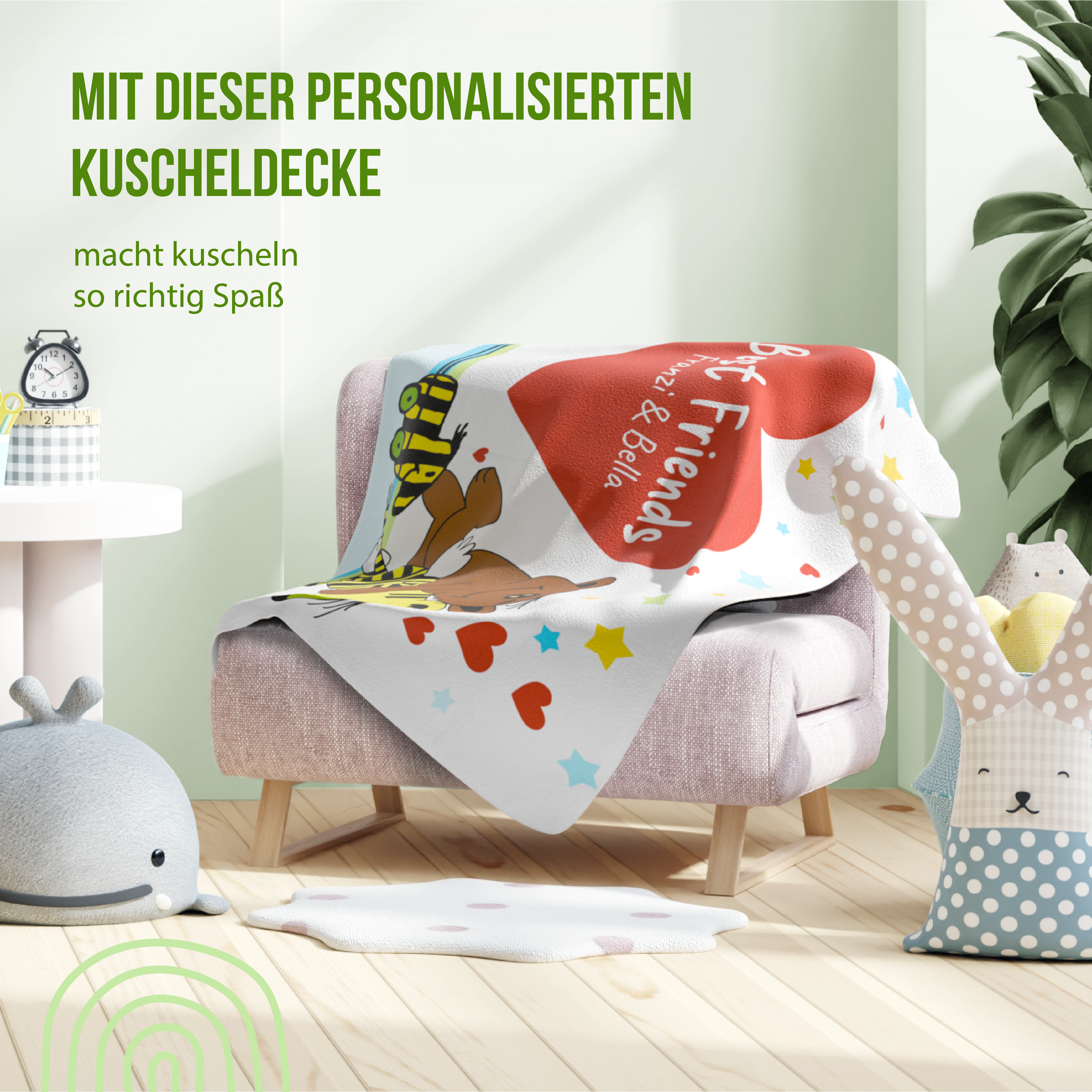 Janosch - Kuscheldecke Best Friends - Mit Namen oder Text personalisierbar