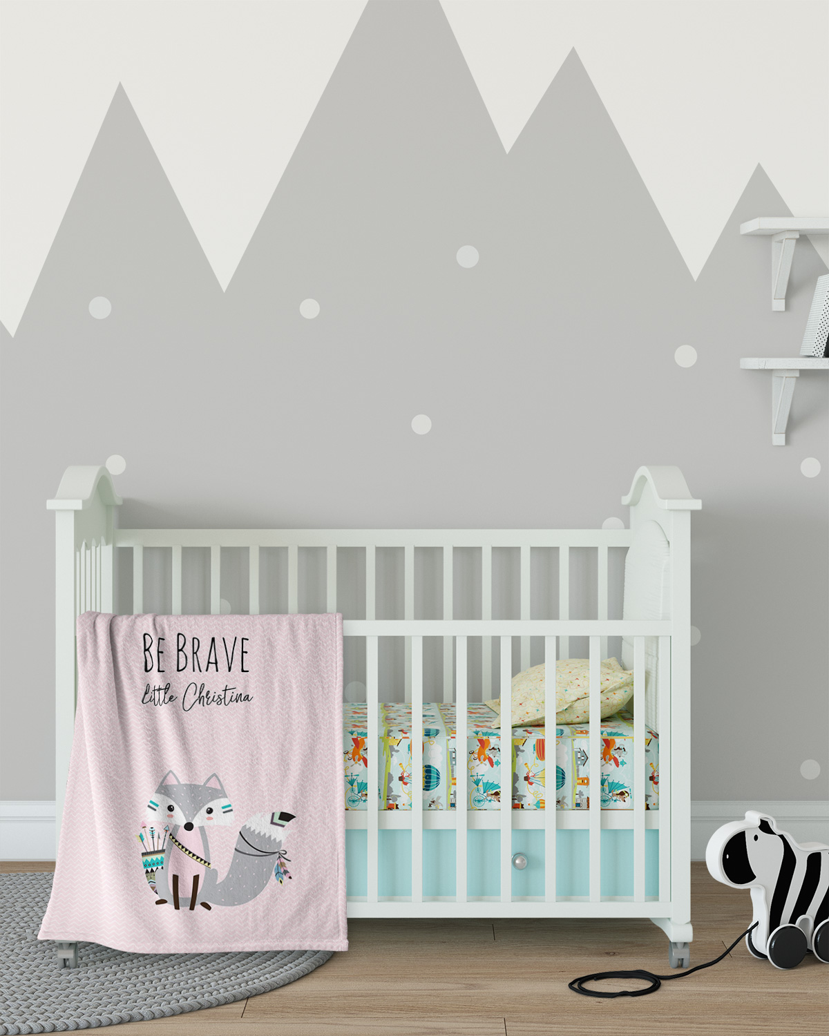 Be brave - Fuchs rosa - Babydecke mit Namen