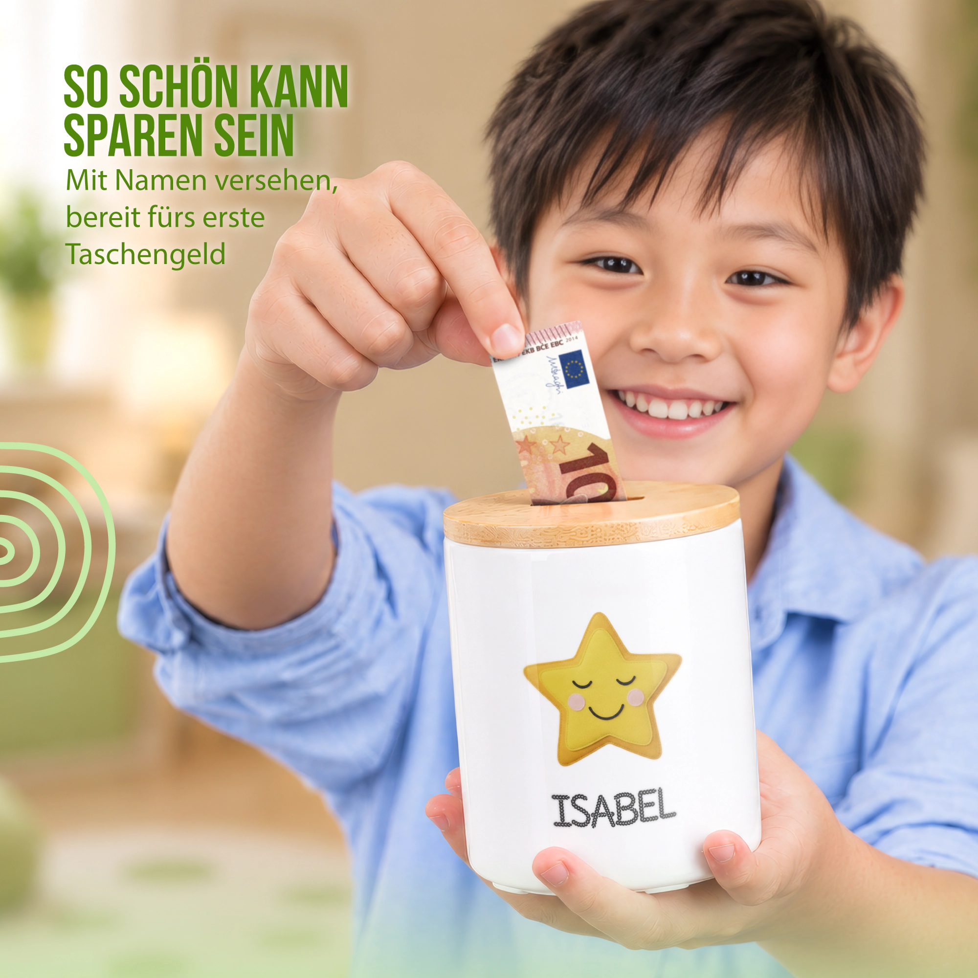 Schlummer-Spardose im Design Stern - Personalisierbar