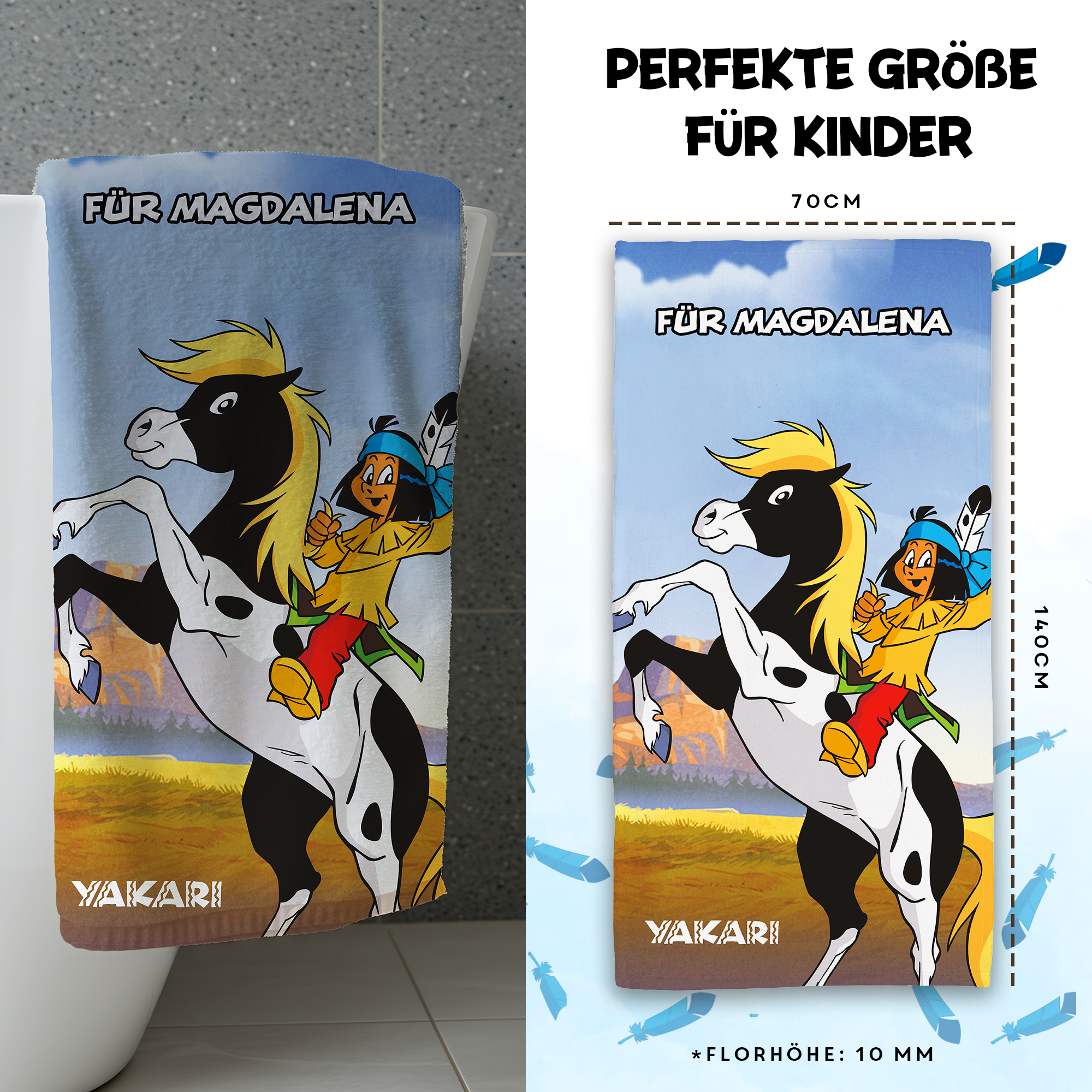 Yakari - Handtuch "mit Pferd" - Mit Namen personalisierbar