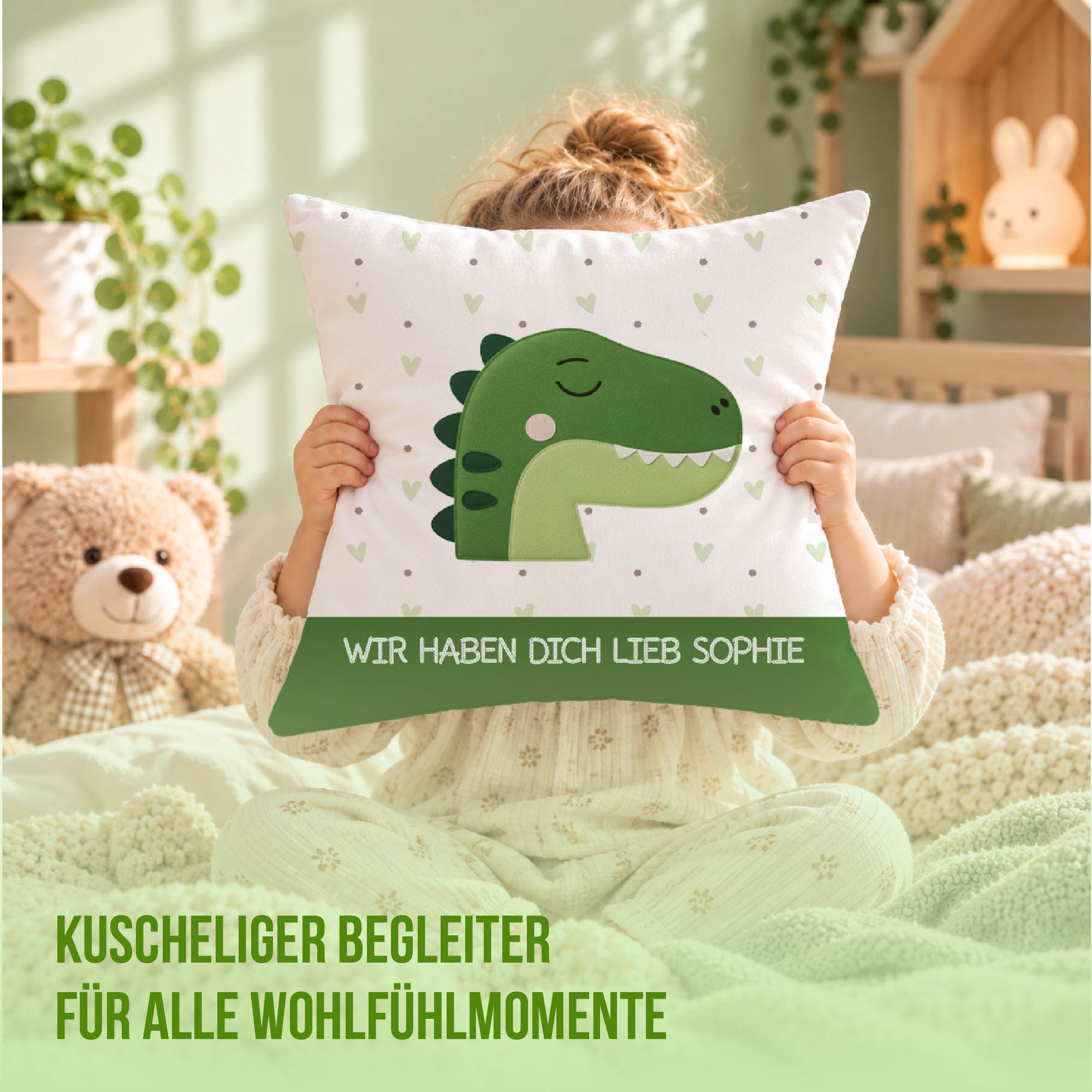 Schlummer-Kissen - Dino - Mit Namen personalisierbar
