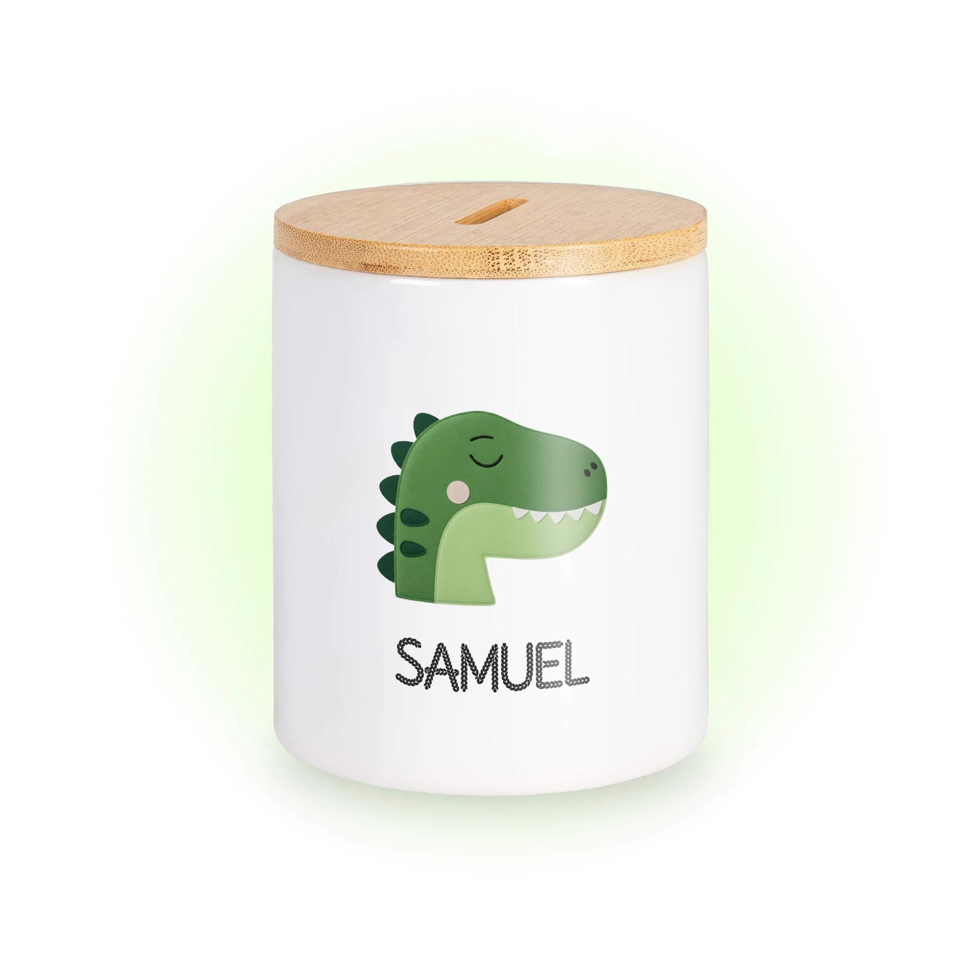 Schlummer-Spardose im Design Dino - Personalisierbar