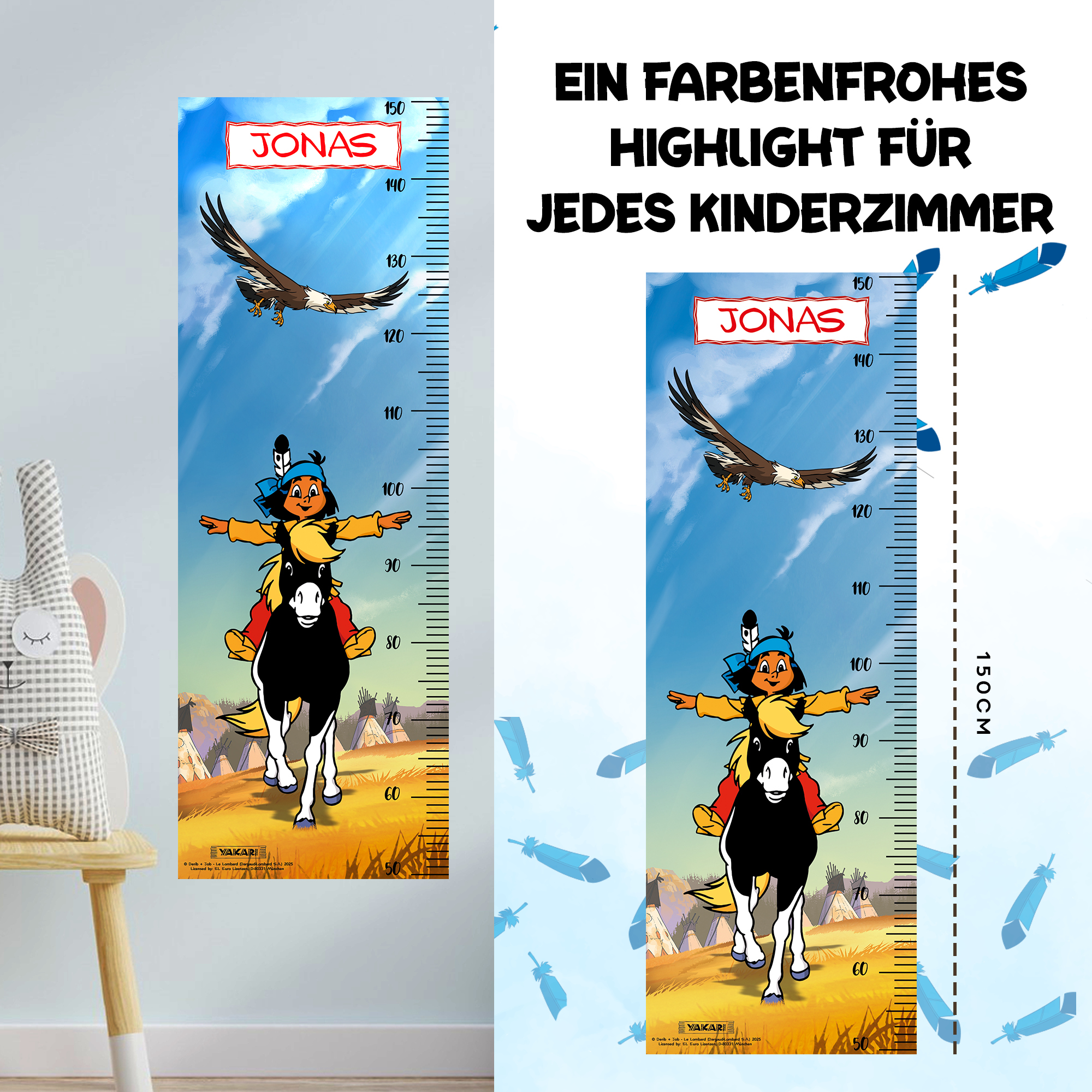 Yakari Messlatte für Kinder personalisiert mit Namen und eigenen Texten - Design Yakari Kleiner Donner