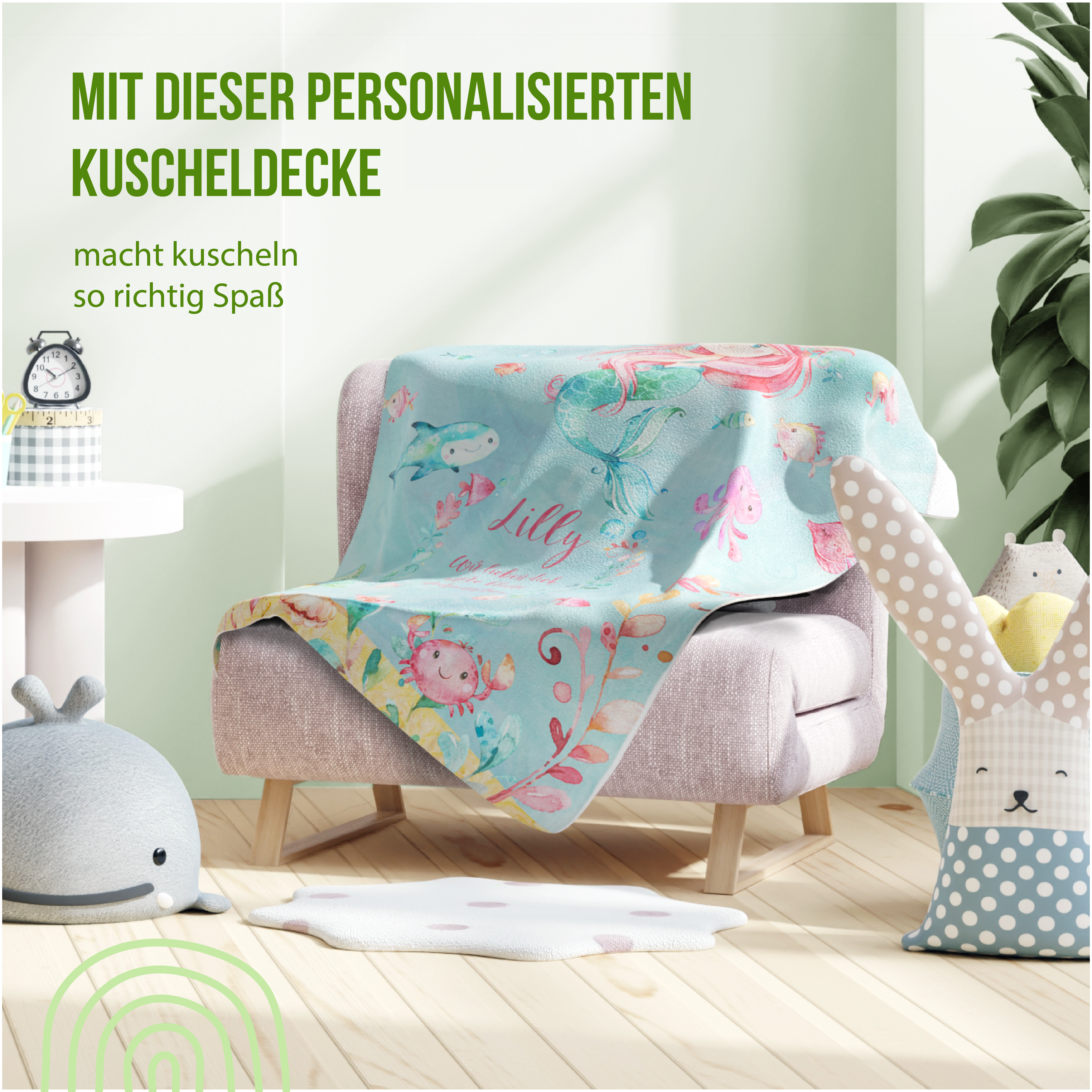 Kuscheldecke - Meerjungfrau - Mit Namen oder Text personalisierbar