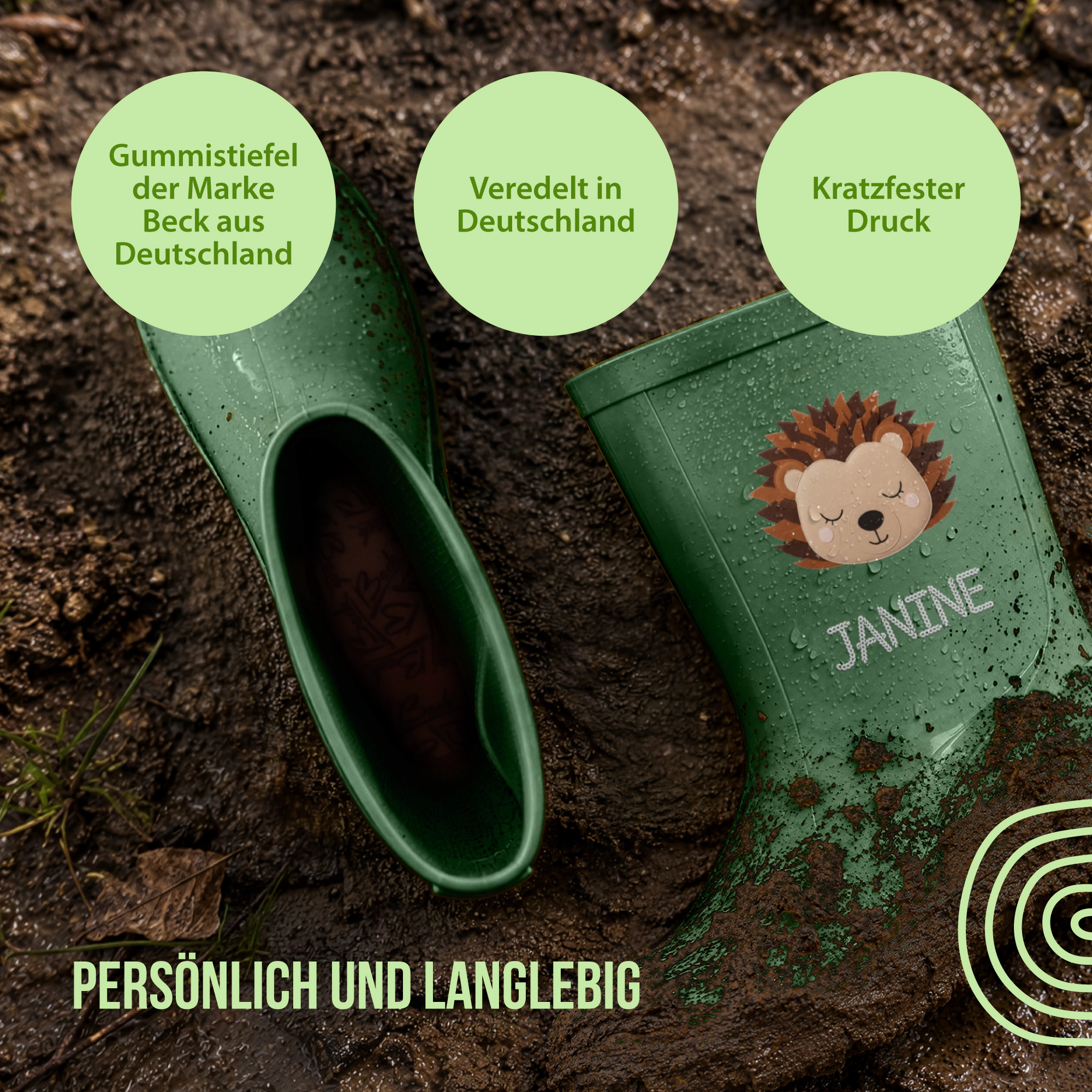 Personalisierte Gummistiefel mit Schlummer-Igel