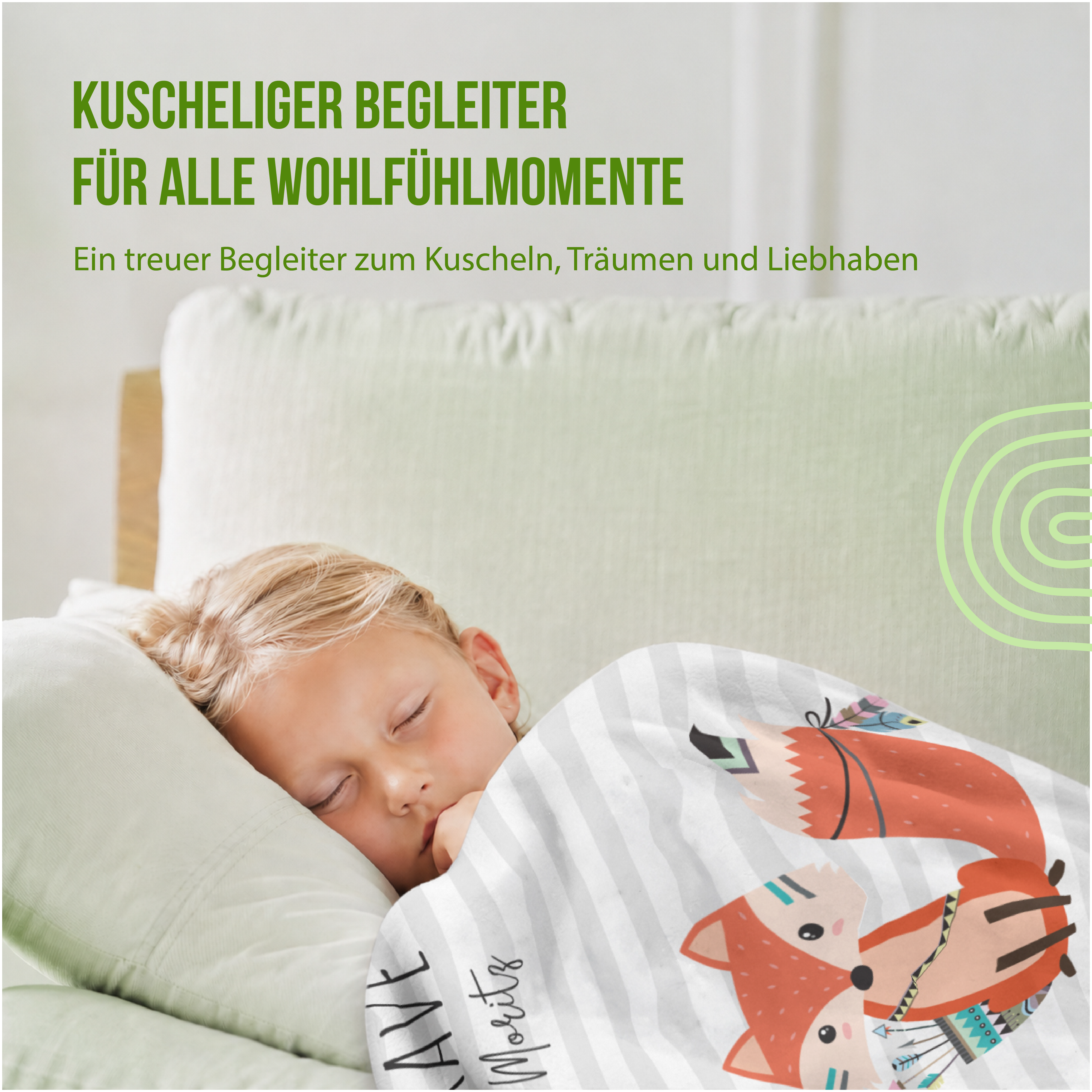 Kuscheldecke - Be Brave Fuchs grau - Mit Namen oder Text personalisierbar