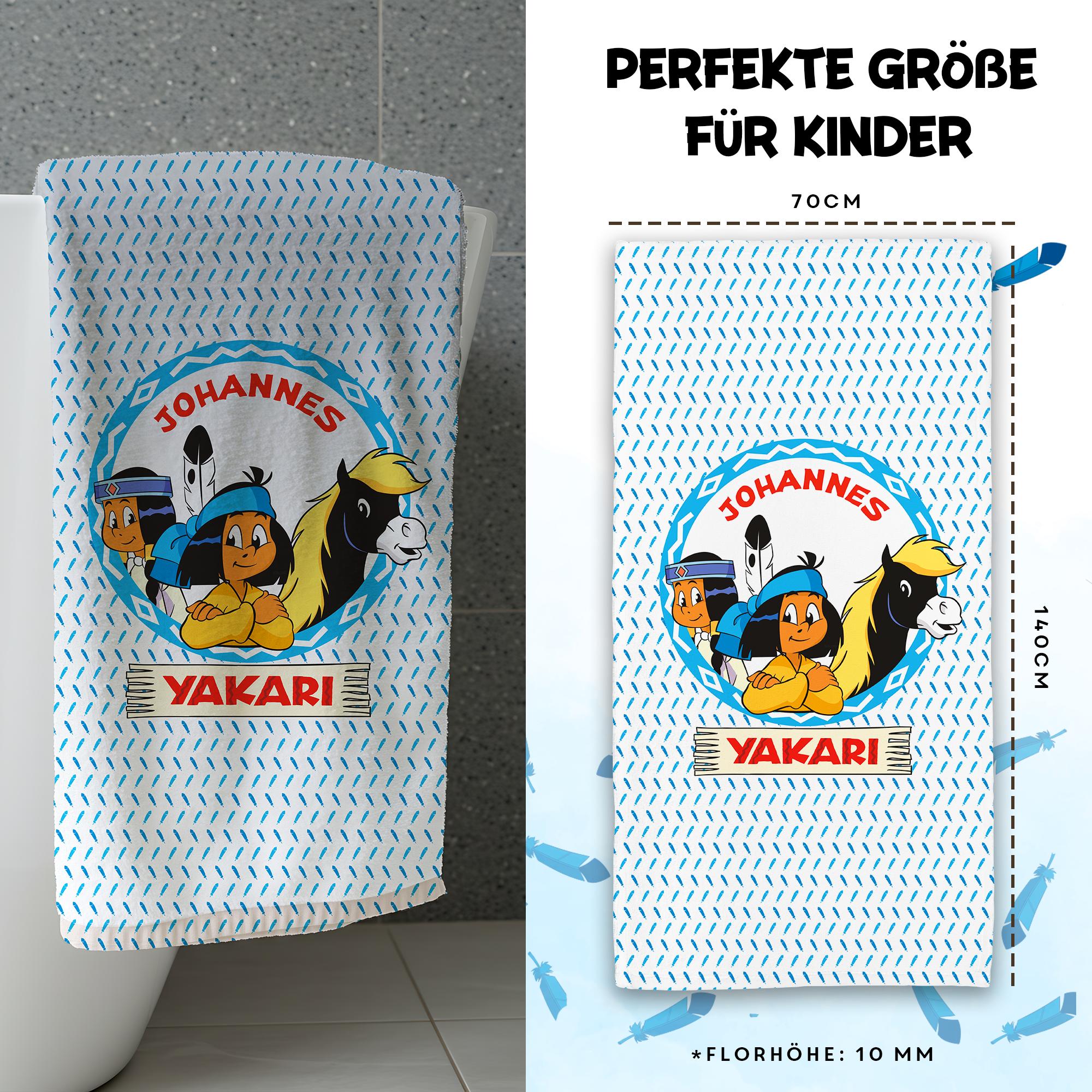 Yakari Handtuch 70x140 mit dem Design Yakari beste Freunde