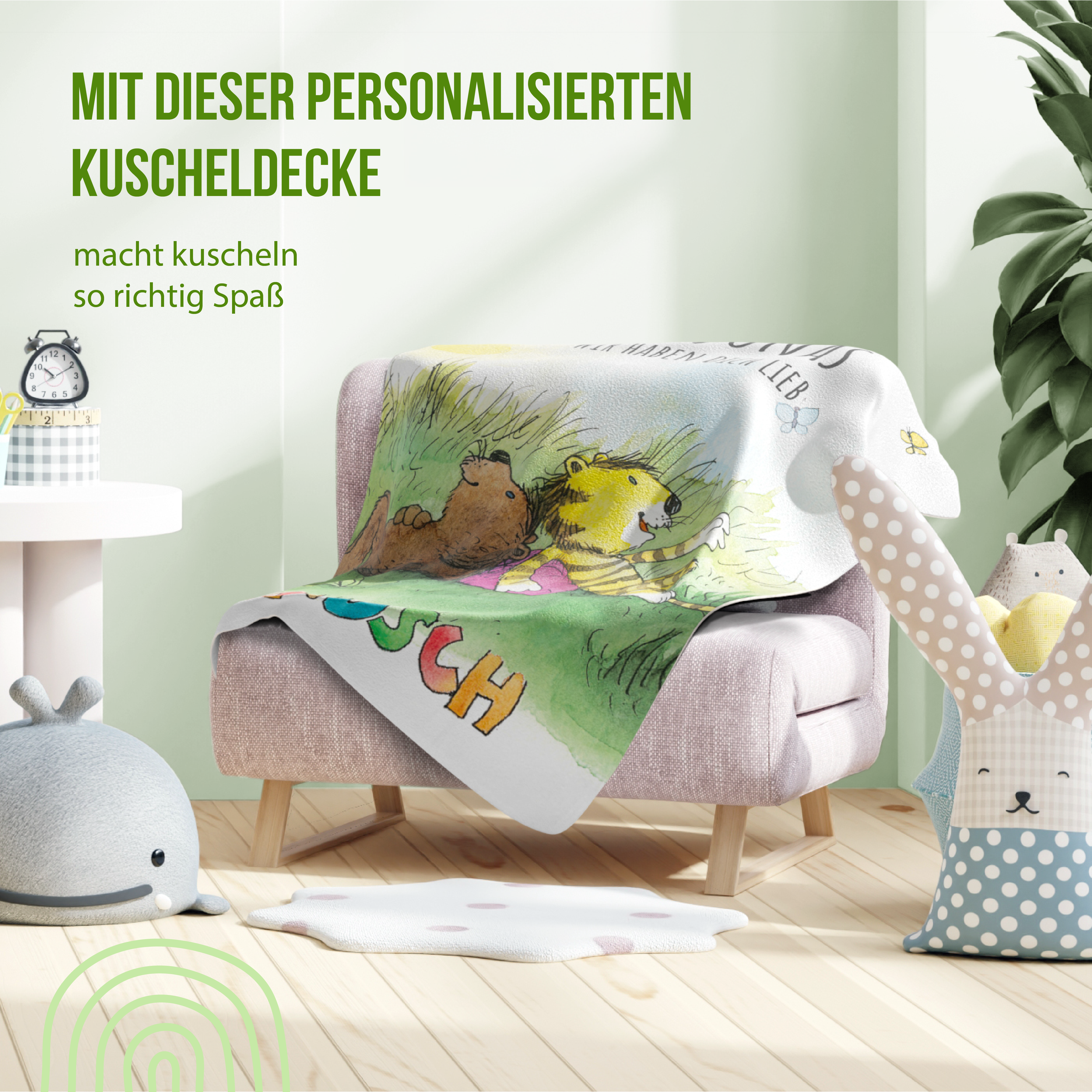 Janosch - Kuscheldecke Wiese und Schmetterlinge - Mit Namen oder Text personalisierbar