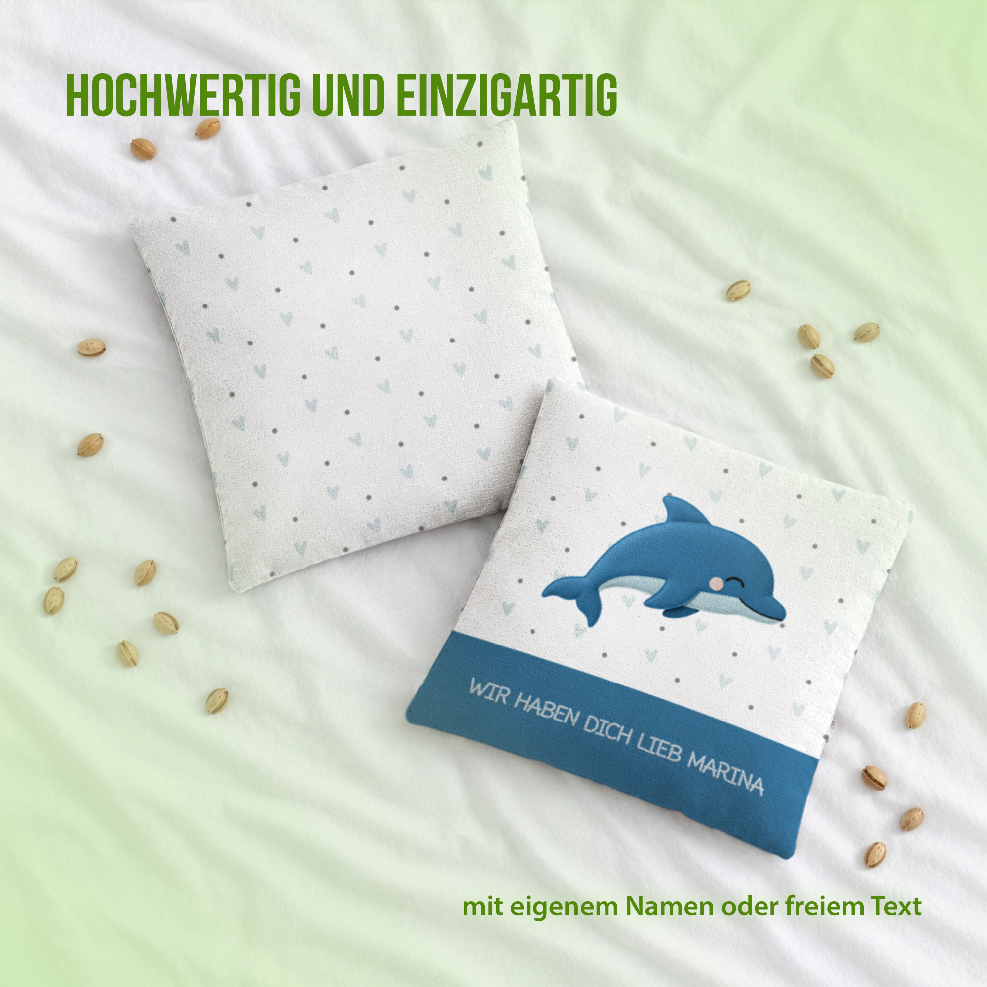 Personalisiertes Kirschkernkissen mit Schlummer-Delfin