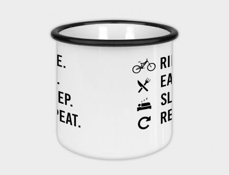 Emaille-Tasse - Ride Eat Sleep Repeat (white)